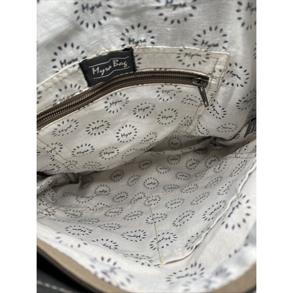 Myra Bag Aztec Motif, Leather, Cotton Backpack, Flap Closure, Grey/White, VGC - Picture 9 of 10